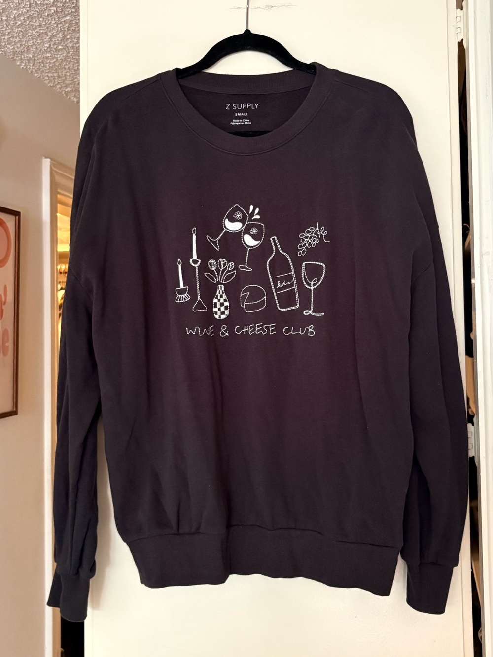 Z Supply Wine & Cheese Club Embroidered Sweatshirt